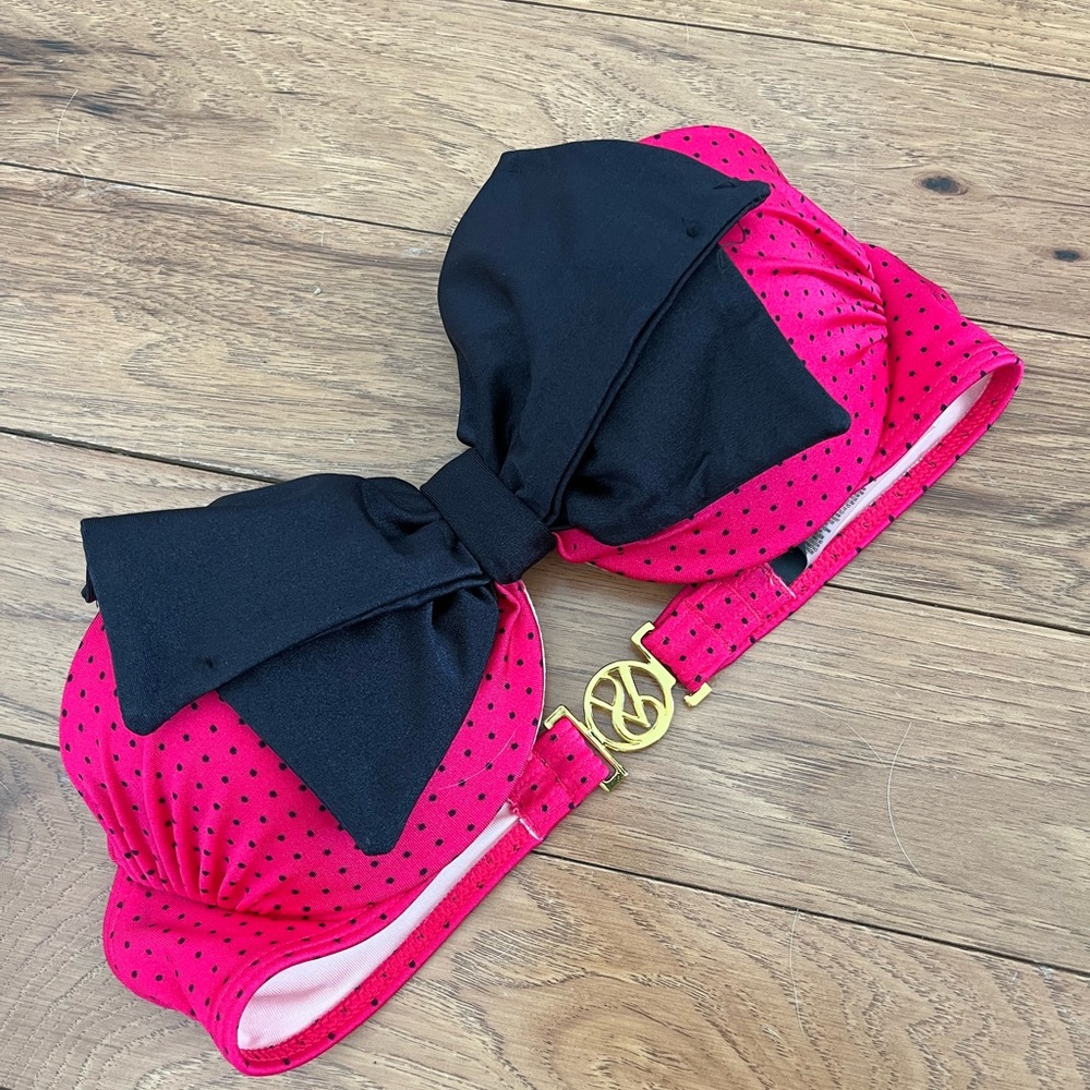 Pink and Black Polka Dot Bikini Top